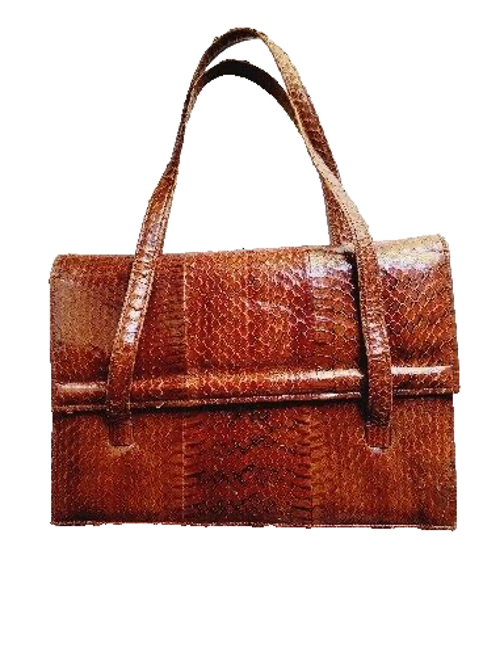Vintage Brown Snakeskin Leather Handbag Structured Purse